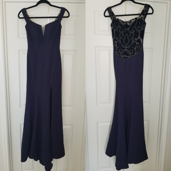 Zoey Grey Dark Navy lace velvet evening formal prom dress size 0 - Picture 1 of 8